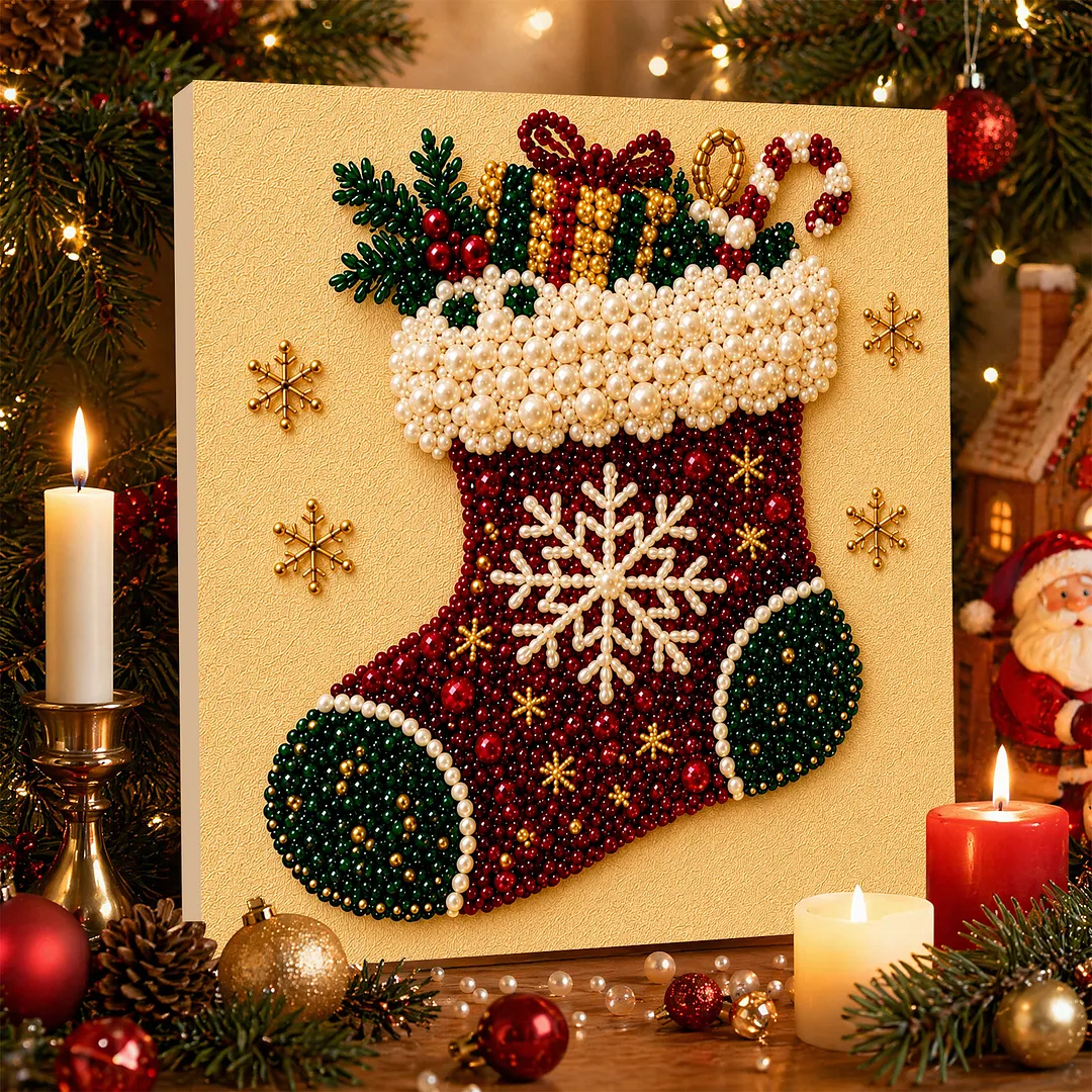 Framed Pearl Painting Kit Christmas Stocking 11.81x11.81in