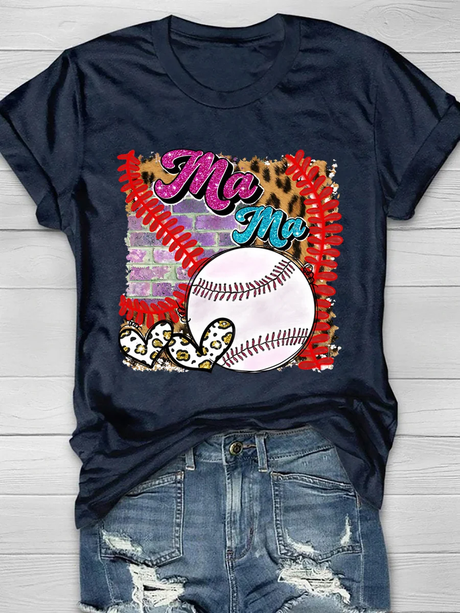 Baseball MaMa Print Short Sleeve T-Shirt