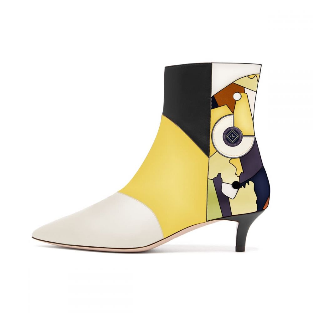 Multicolor Closed Toe Abstract Print Ankle Boots with Kitten Heel Nicepairs