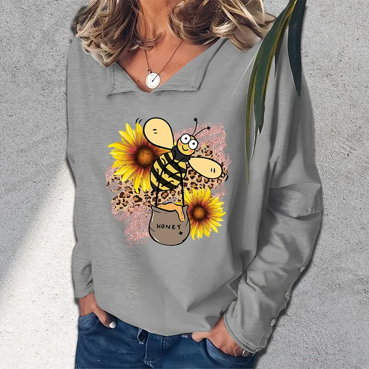 honey V-neck loose  sweatshirt_G242-0023552