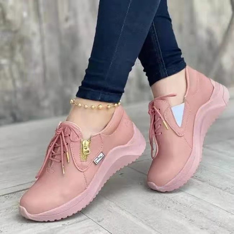 Woman Zipper Lace-Up Platform Sneakers