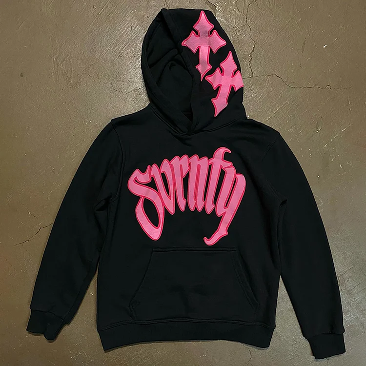 Cross Letter Graphic Print Pullover Hoodie SOPULA