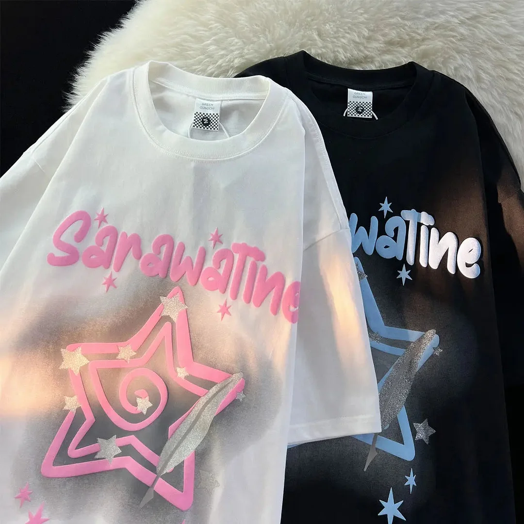 Tlbang Hop Creative Vortex Pentagram Graphic Kawaii Tee Oversized T Shirt Women Girls Loose Casual Summer Tops Harajuku Streetwear