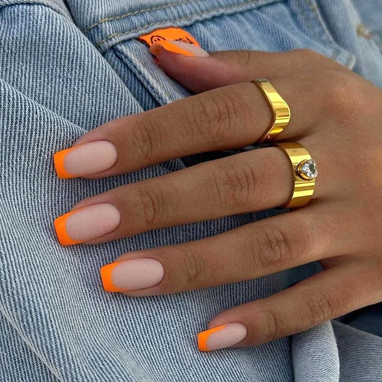 Orange Frosted French Press-On Nails