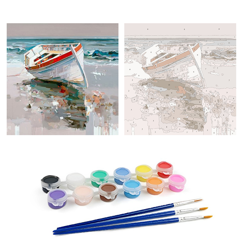 Boat By The Sea-Paint by Numbers-8"x8"/20x20cm