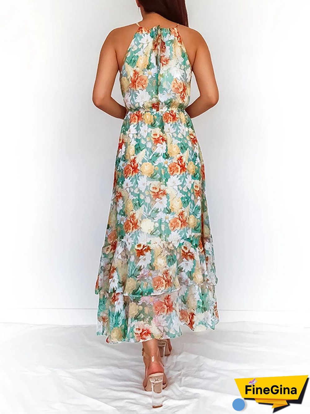 Summer Halterneck Flower Print Maxi Dress P15701