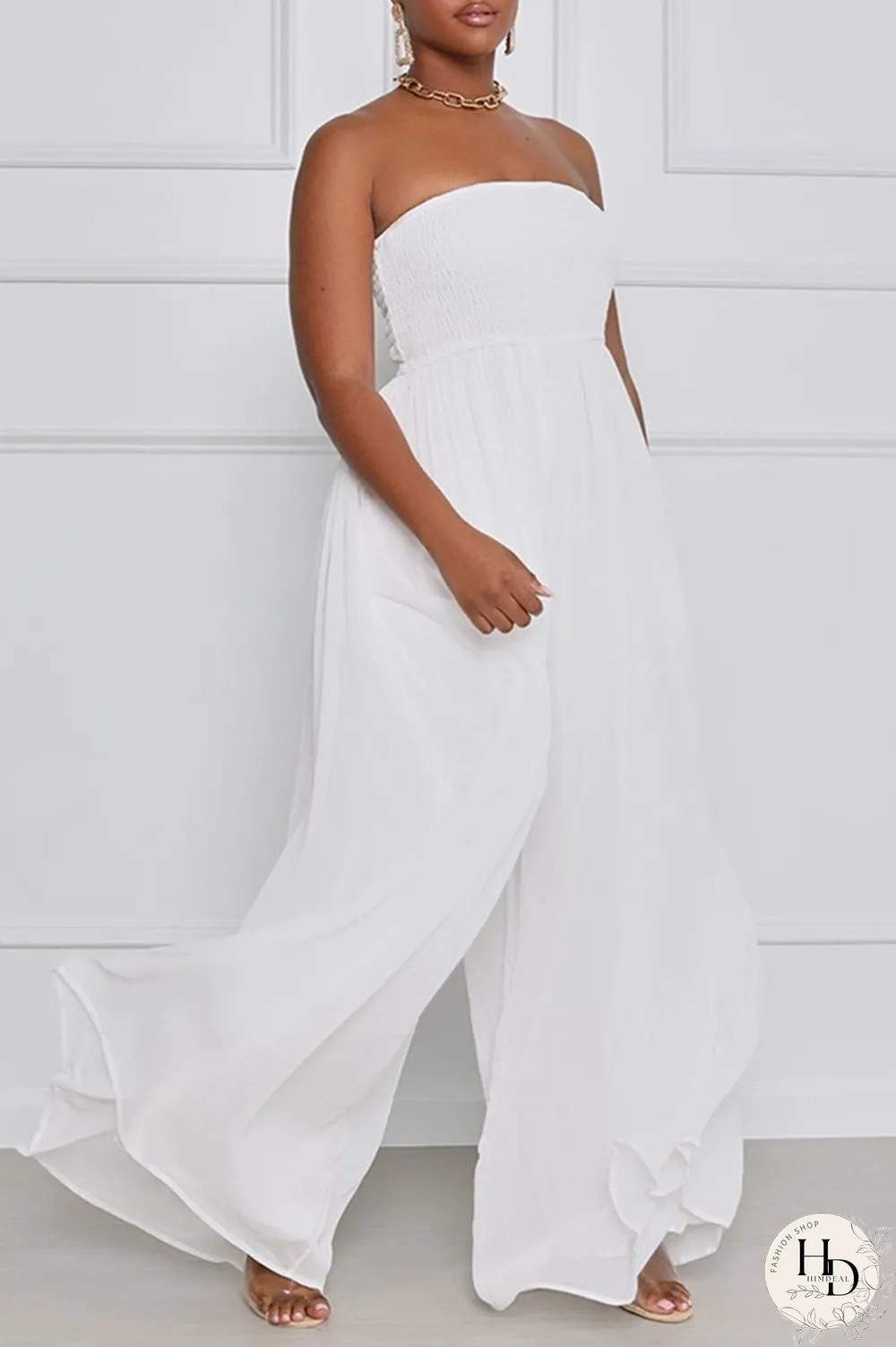 Yellow Sexy Casual Solid Backless Strapless Regular Jumpsuits