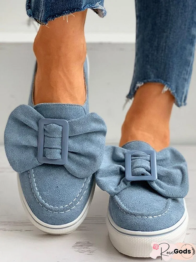 Bow-Embellished Platform Casual Flats