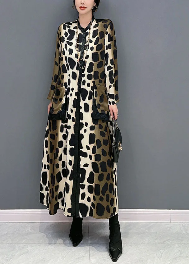 Boho Oversized Leopard Print Silk Long Dress Spring