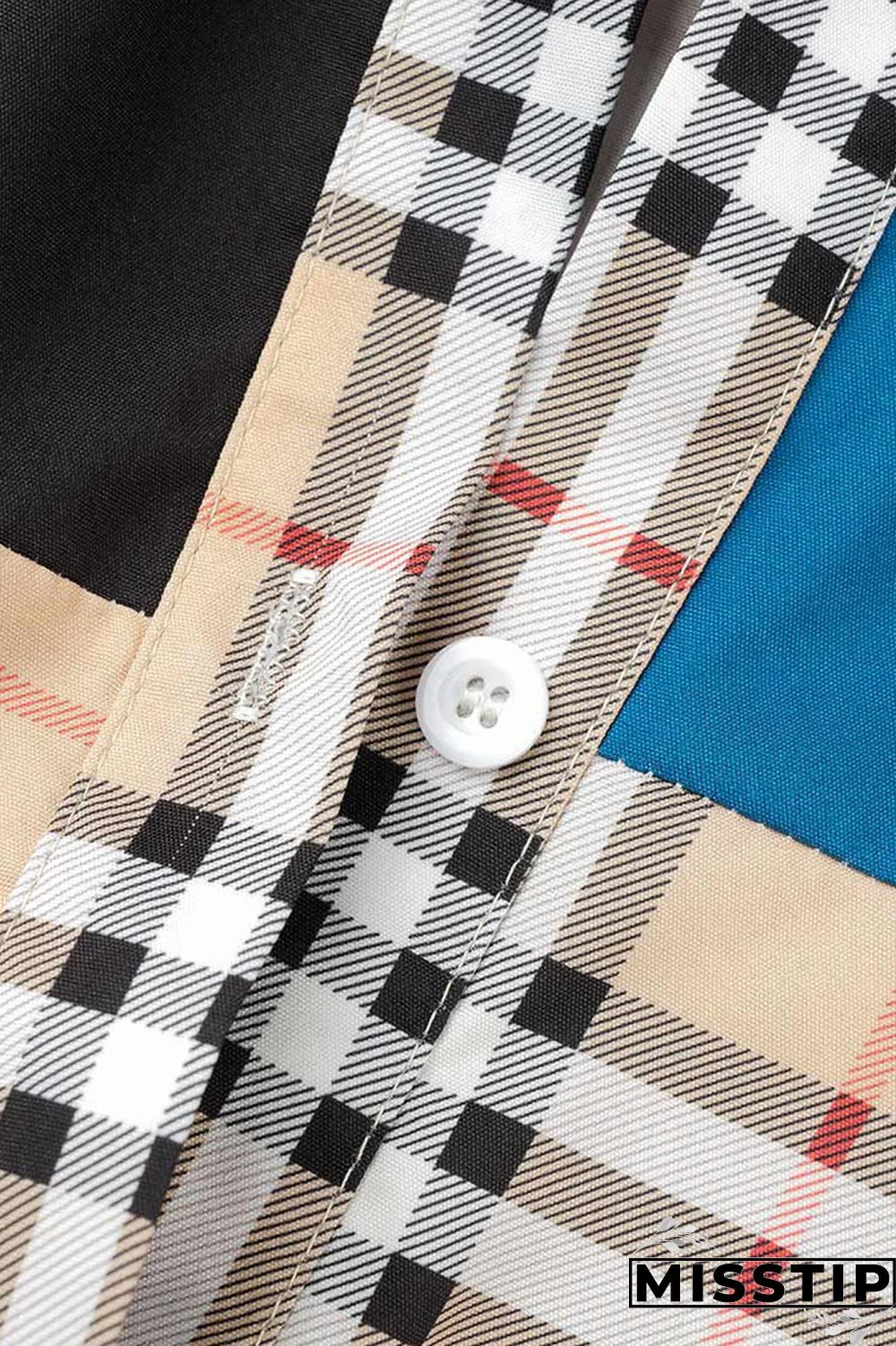 Brown Casual Print Patchwork Draw String Buckle Turndown Collar Shirt Dress Dresses