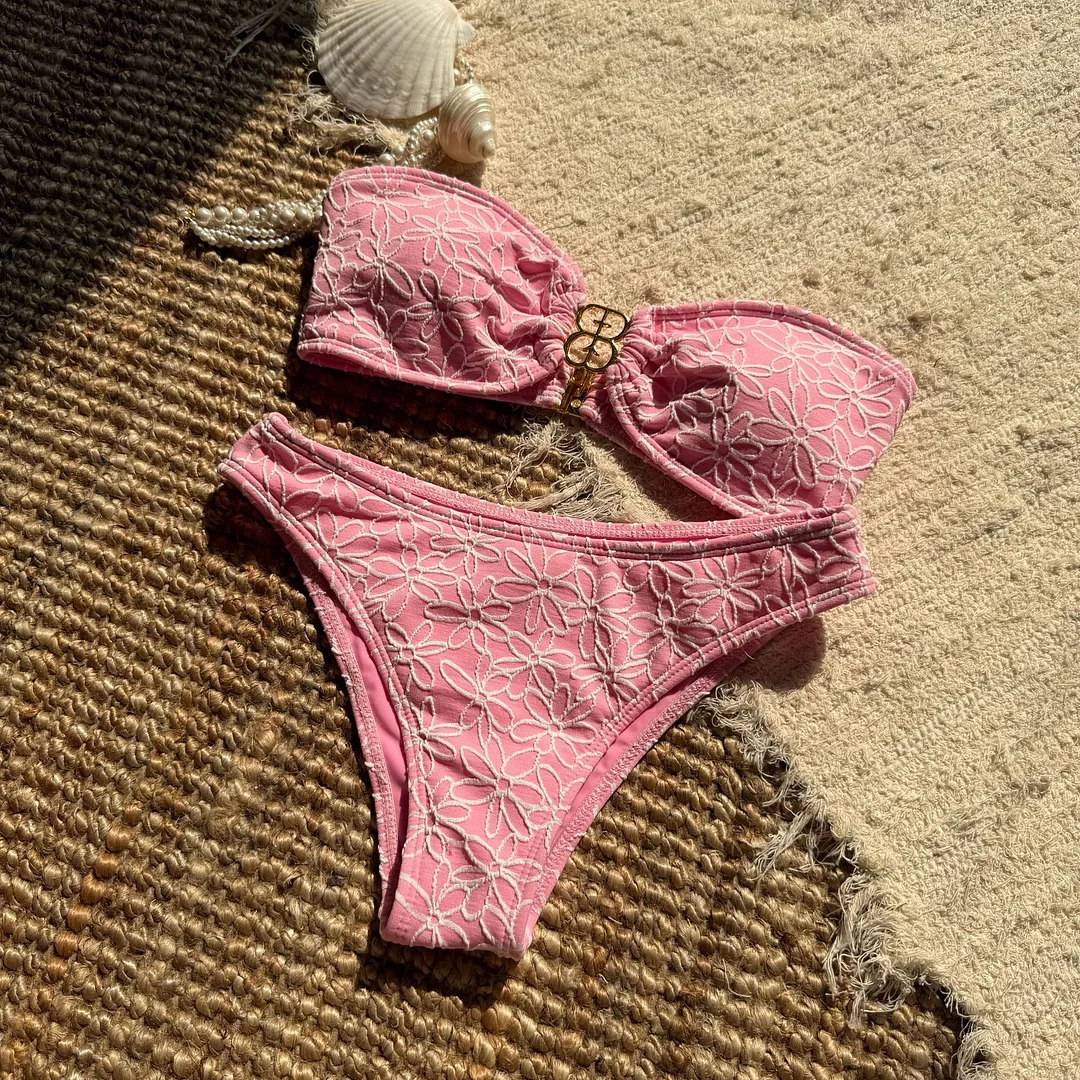 Uveng 2025 New Embroidery Special Fabric Sexy Bra Smear Swimsuit Bikini