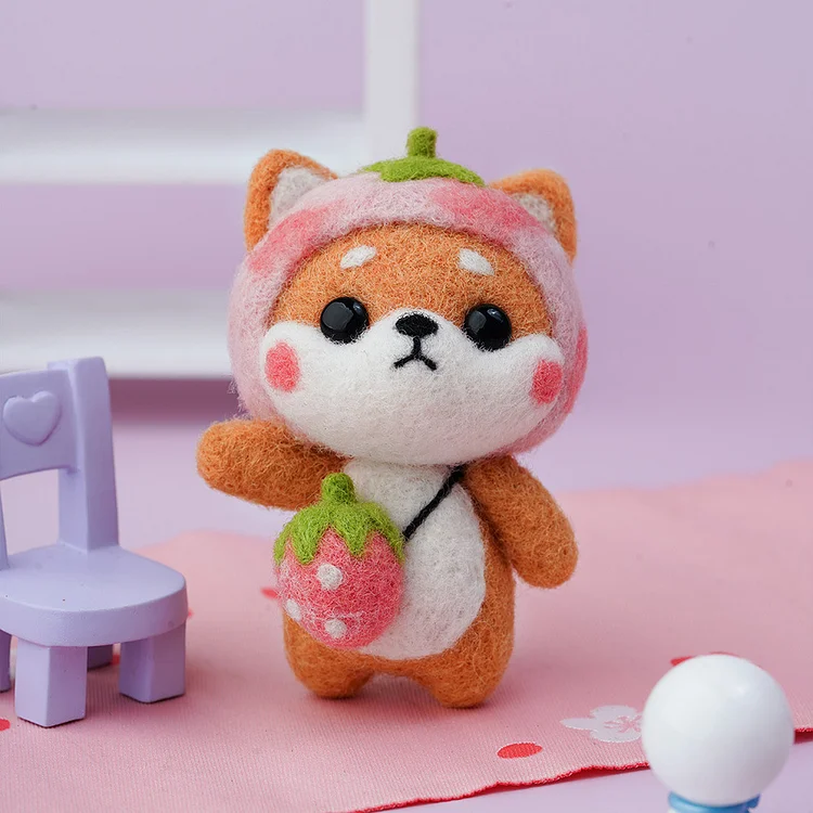 FeltingJoy - Cute Shiba Inu Needle Felting Kit - Pink Strawberry