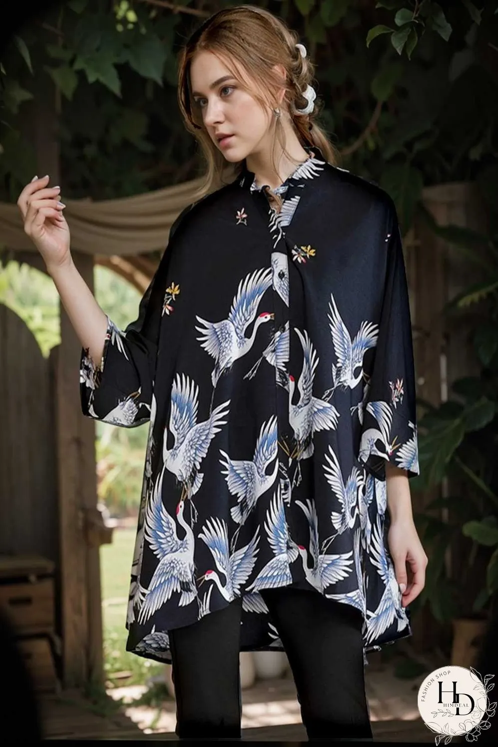 size curve blouses crane print loose oversized blouse