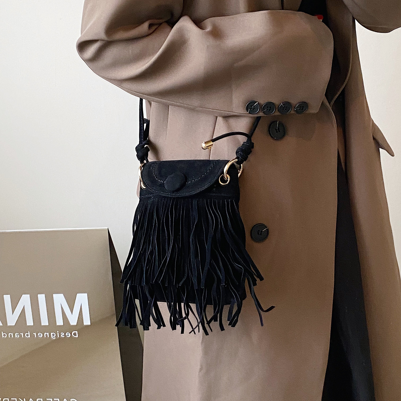 Retro Crossbody Fringe Solid Color Small Square Bag