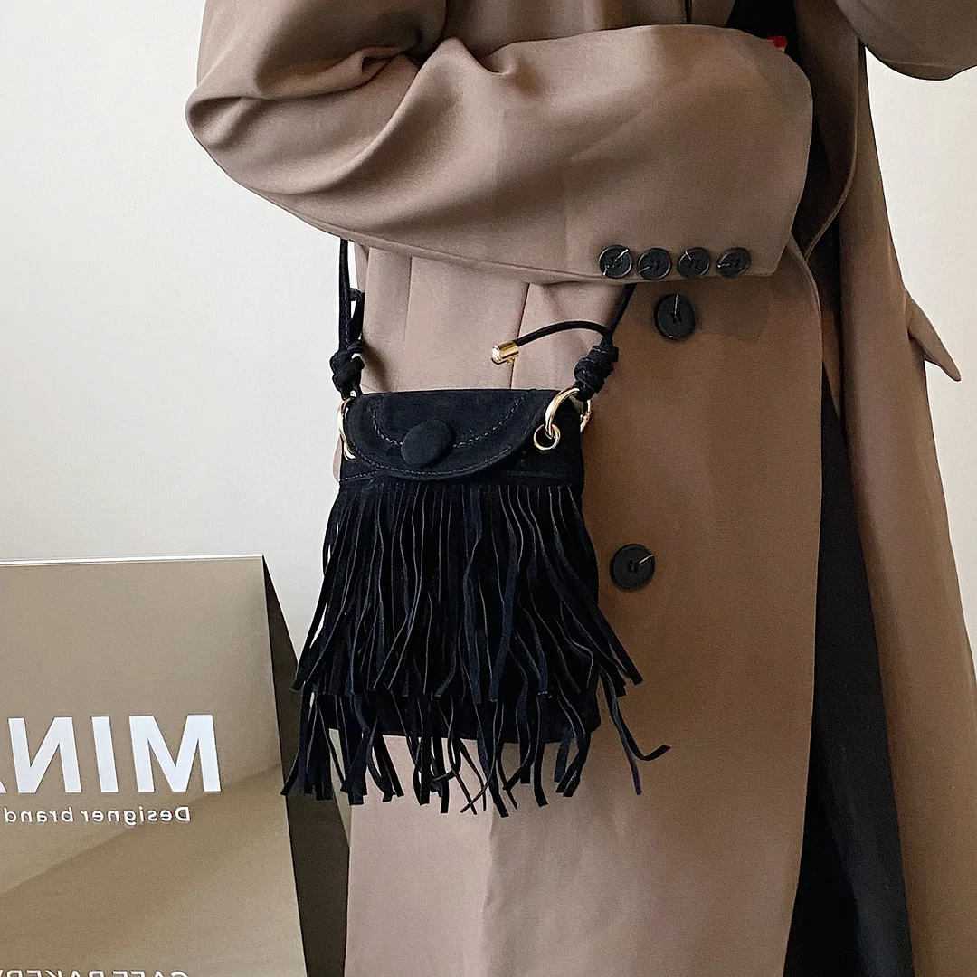 Retro Crossbody Fringe Solid Color Small Square Bag