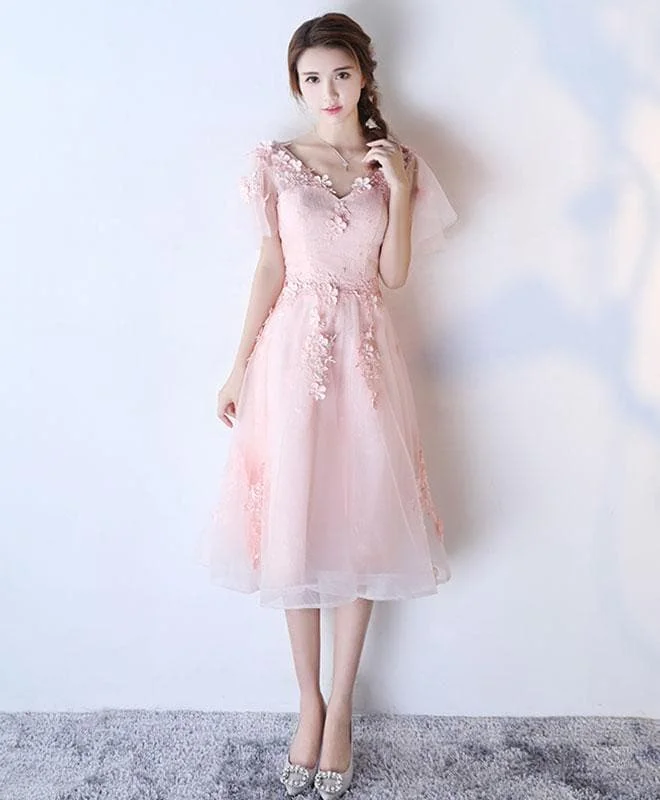 Cute V Neck Lace Short Prom Dress