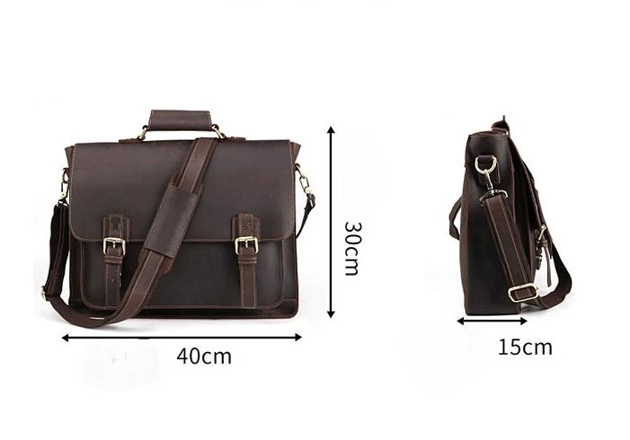 New Handmade Crazy Horse Leather Men Portfolio for 15.6" Laptop