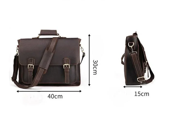 New Handmade Crazy Horse Leather Men Portfolio for 15.6" Laptop