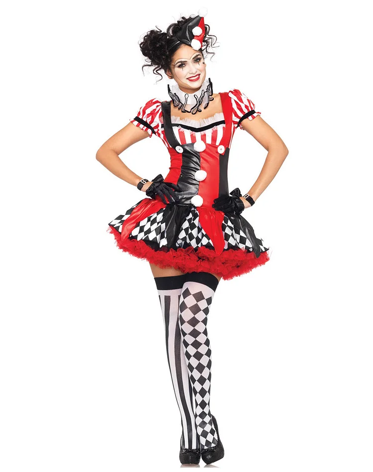Red Cool Ladies Halloween Masquerade Poker Circus Costume-elleschic