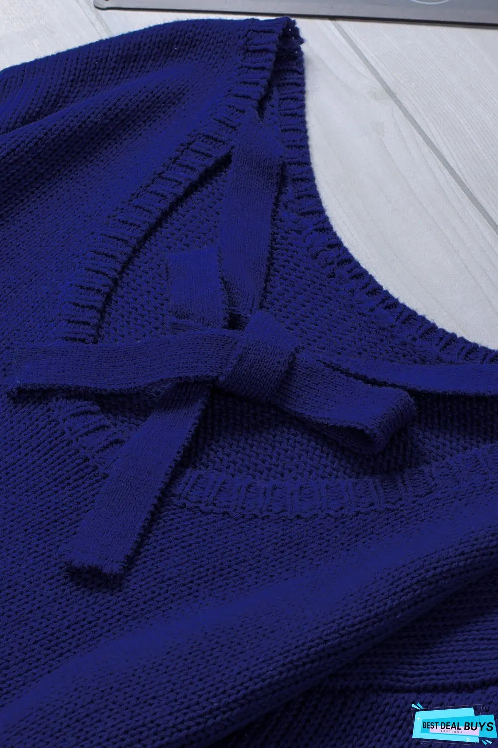 Tied Balloon Sleeve Round Neck Sweater