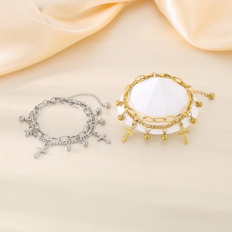 Elegant Minimalist Streetwear Cross 304 Stainless Steel 18K Gold Plated Bracelets In Bulk