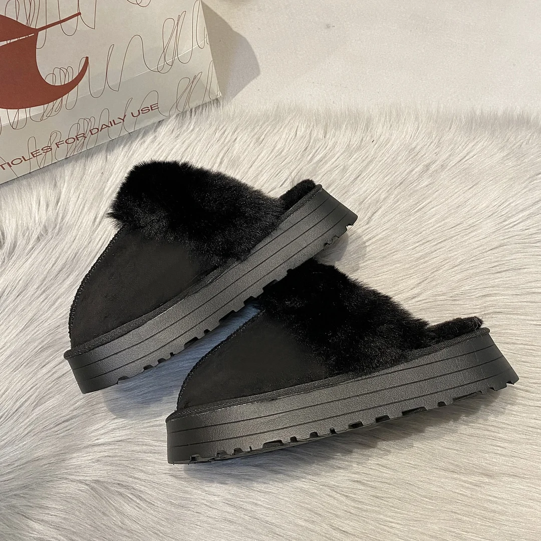 Colourp Slippers Women Flip Flops Winter Flats Short Plush Warm Home Cotton Shoes 2022 New Casual Mules Shoes Platform Suede Boots
