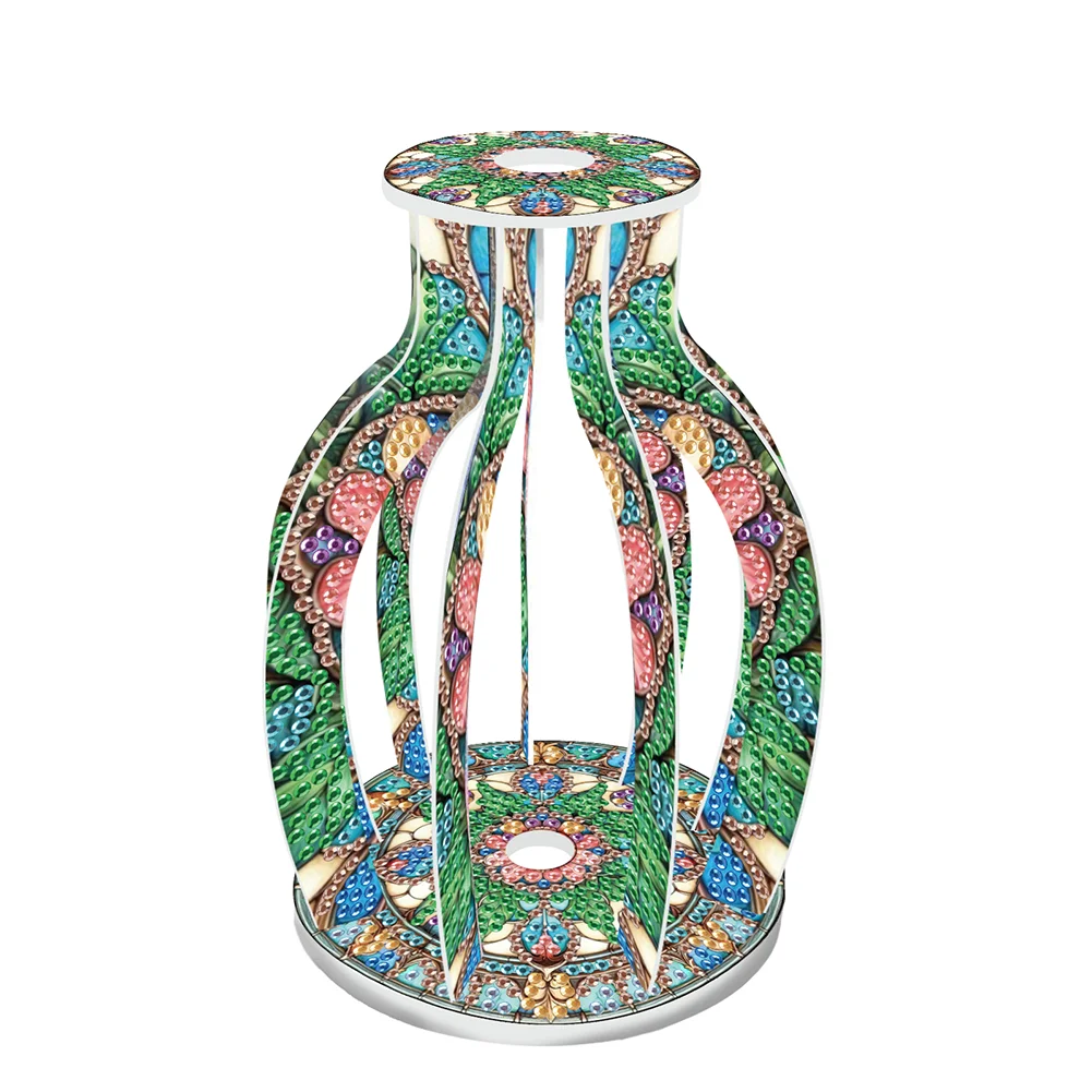 Acrylic Wood Pattern 5D DIY Diamond Painting Flower Vase for Home Office Decor