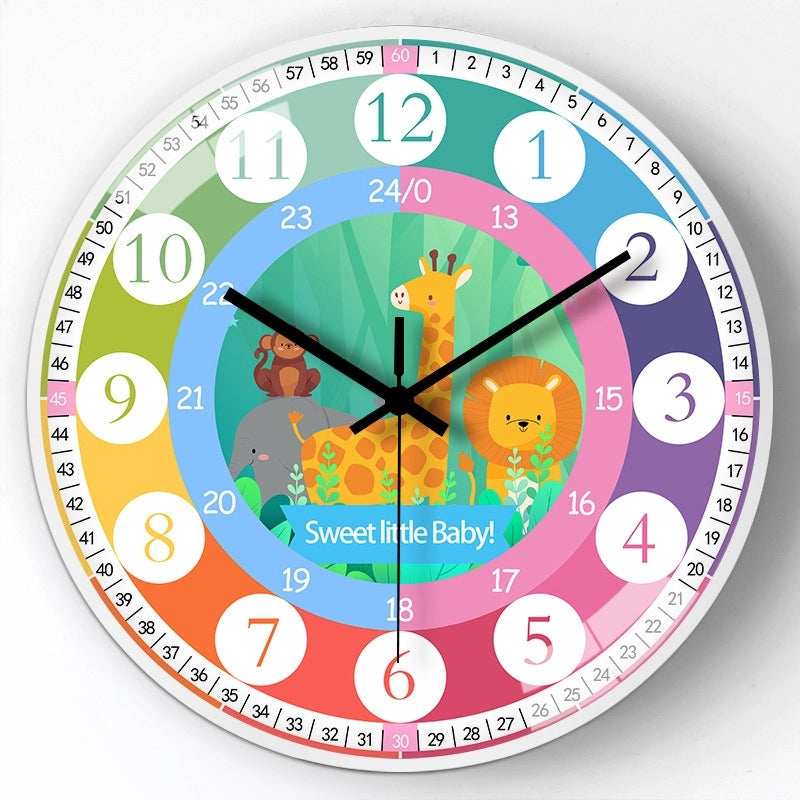 [8 Inches 20cm] Early Education Children Cartoon Wall Clock Children's Room Creative Digital Enlightenment Mute Learning Clock