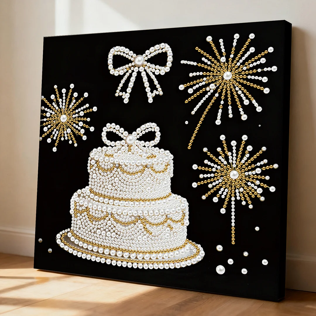 Cake DIY Pearl Art Diamond Painting Kit for Adults Home Decor 25x25cm With Frame