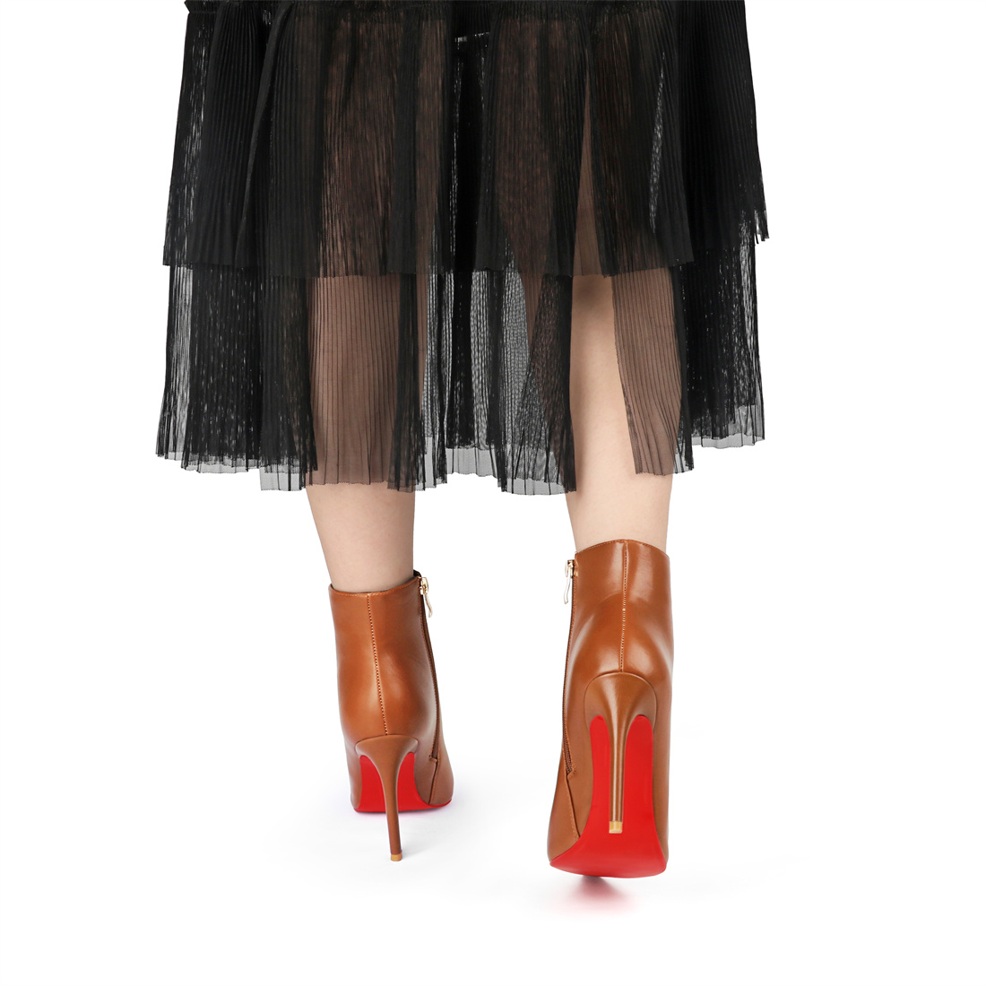 4inch Red Bottom Women's Closed Pointed Toe Stilettos Ankle Boots-MERUMOTE