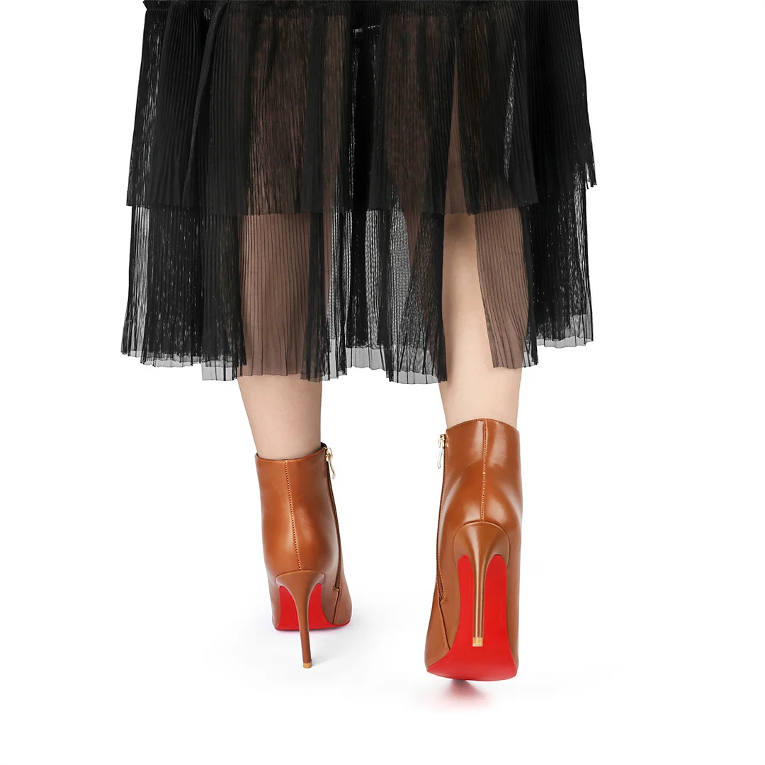 4inch Red Bottom Women's Closed Pointed Toe Stilettos Ankle Boots-MERUMOTE