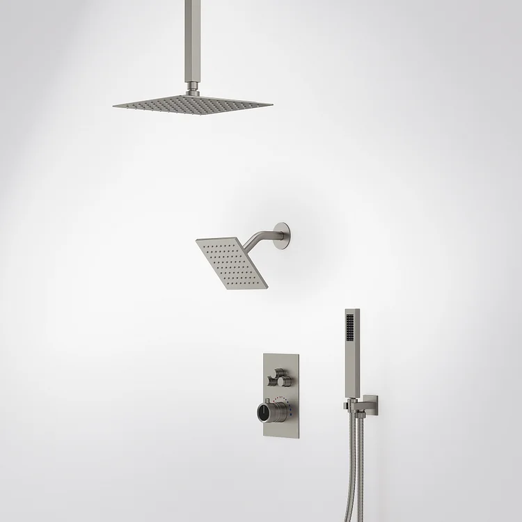EVERSTEIN Ceiling-Mounted Thermostatic Shower System in Brushed Nickel SFS1007-NK12
