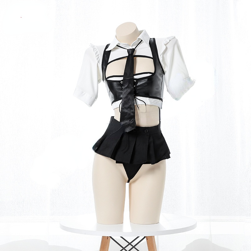 Kawaii Tie Hollow Out Top and Mini Skirt Uniform Set SP16834