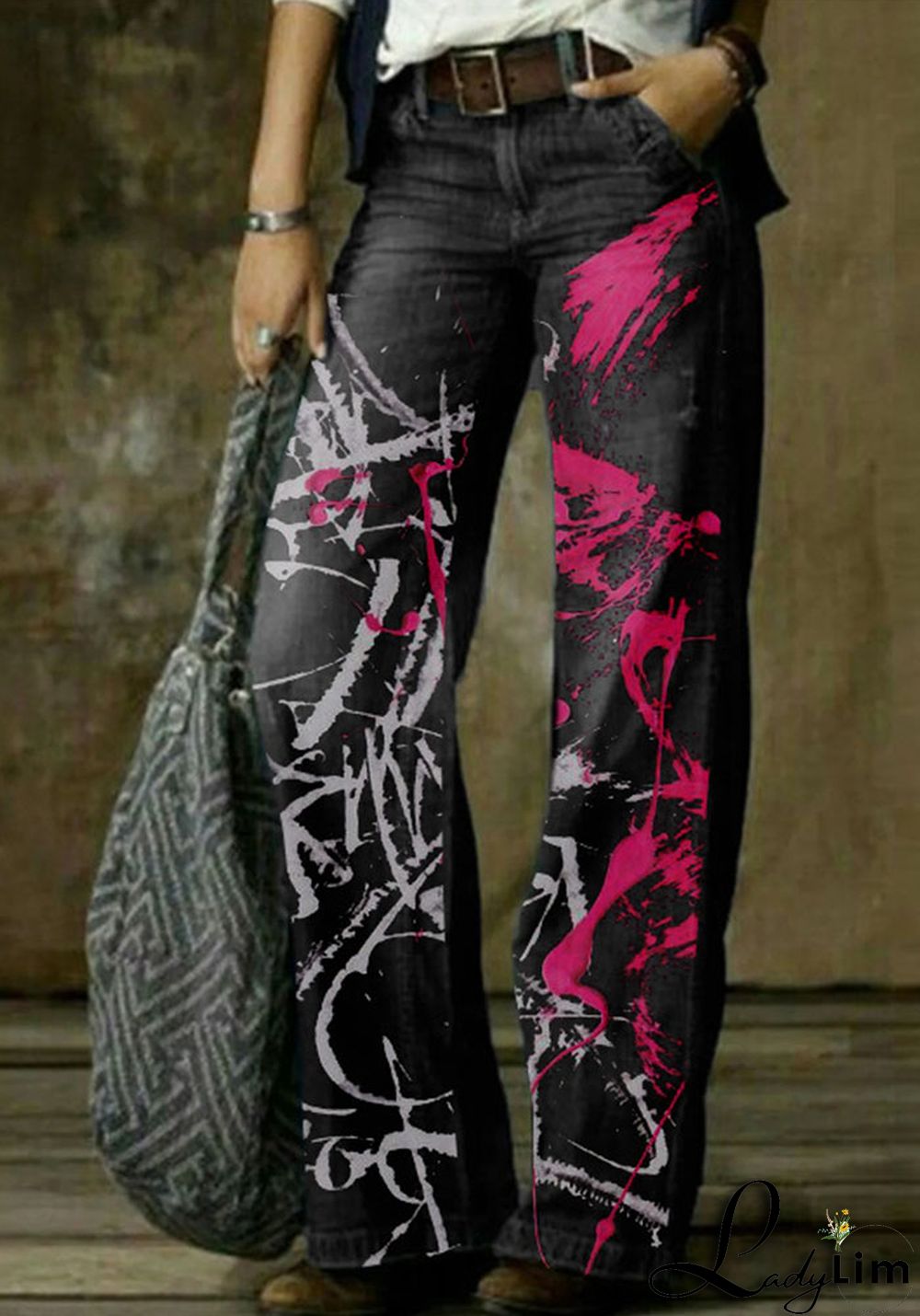 Vintage Fashion Casual Straight Wide Leg Ladies Denim Pants