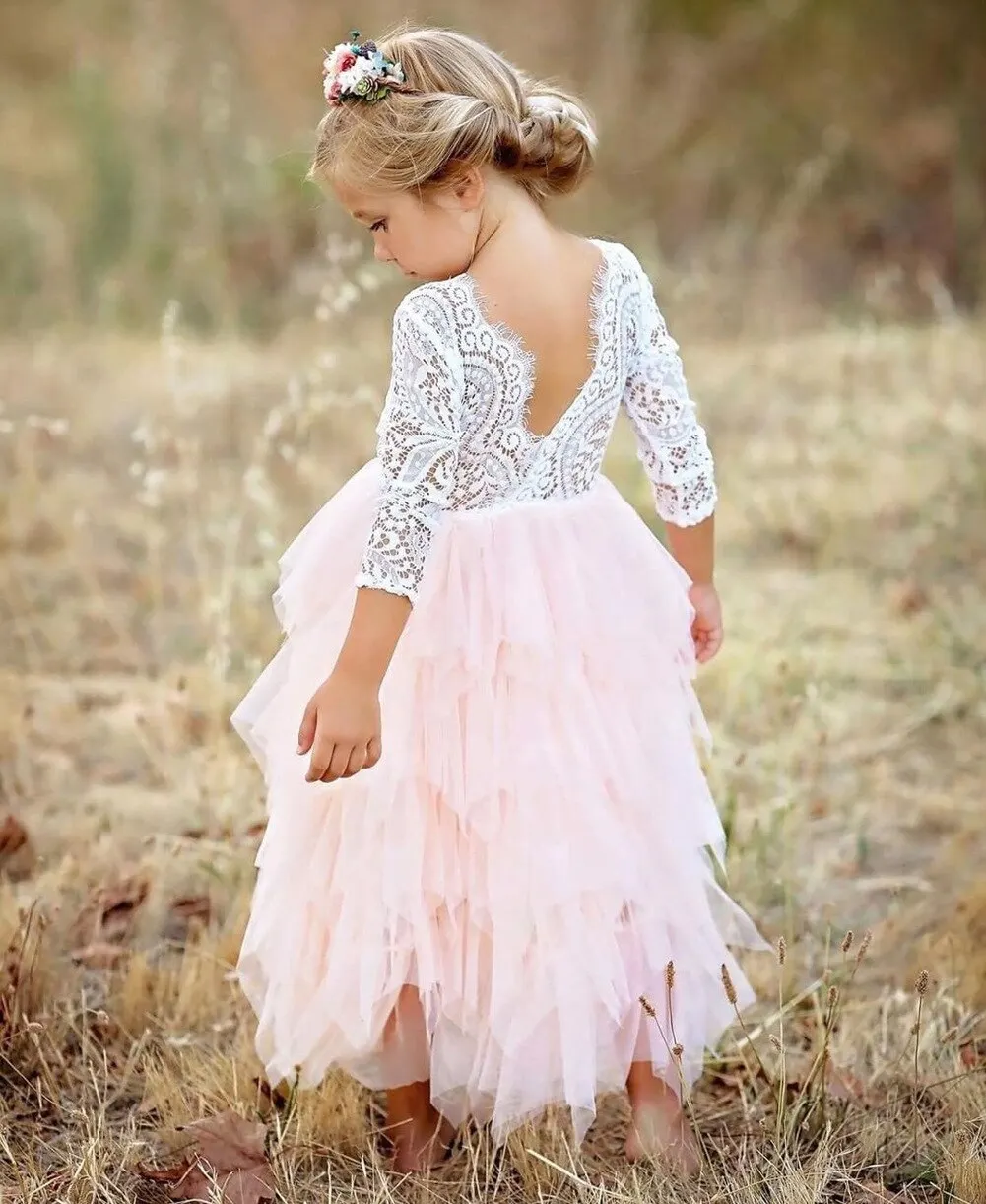 Winter Girls Dress 2021 Girls Clothes Princess Party Dress Backless Lace Tutu Layered Dress Elegant Ceremony Teenage Costume
