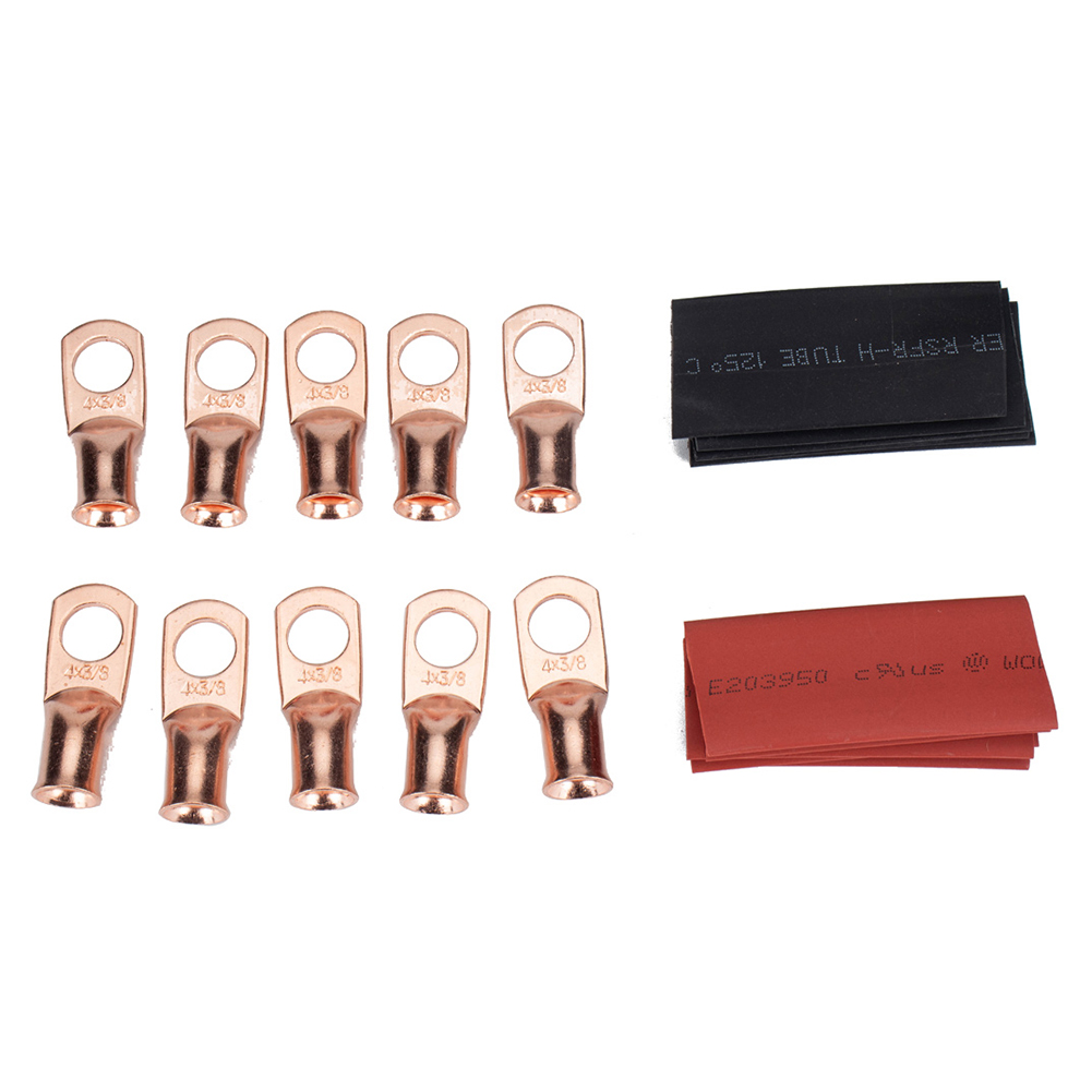 

10pcs Heavy Duty Copper Battery Cable Lugs 4AWG 3/8 with Heat Shrink Tubes, 501 Original