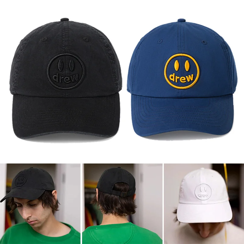 DREW Smiley Face Washed Baseball Hat Men's and Women's Fashion Casual Peaked Cap