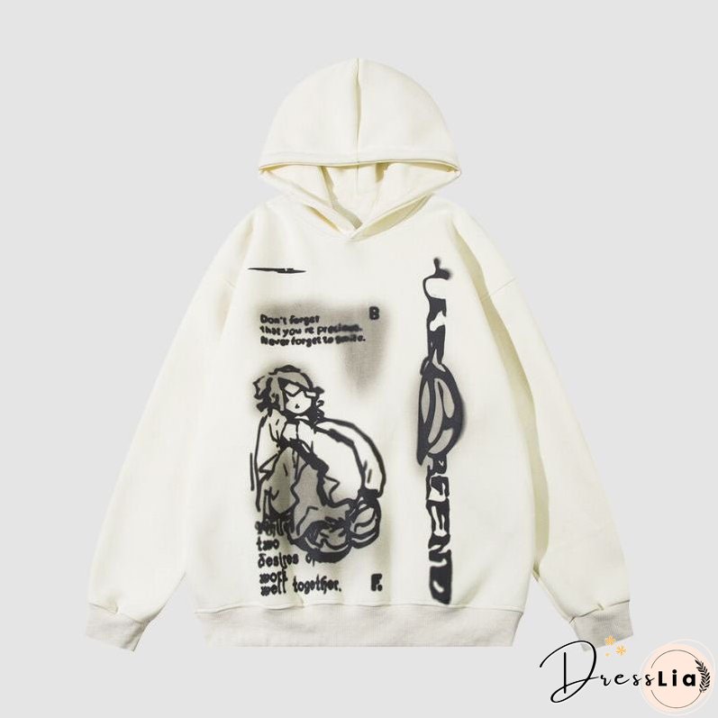 Line Person & Letter Printed Hoodies