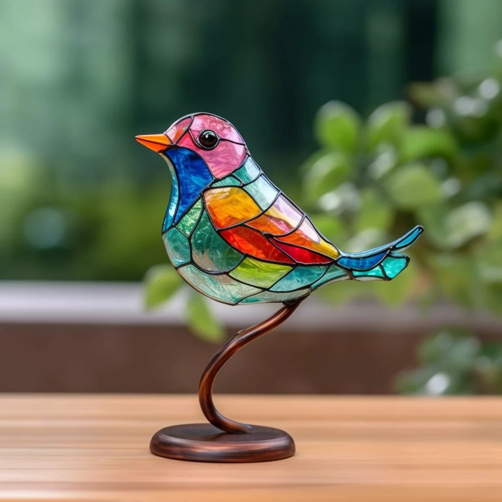 💥$9.99🦩—Stained Glass Bird on a Branch Tabletop Ornament and Pendant