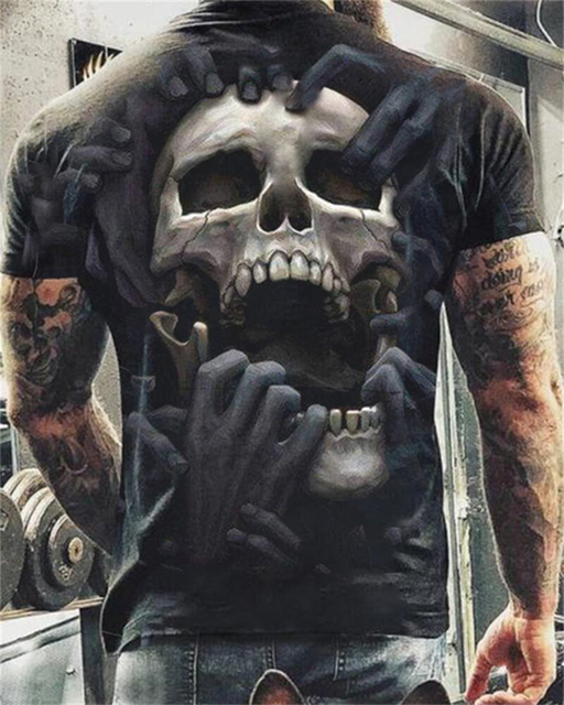 Skull 3D Print Crew Neck Short Sleeves Mens T-Shirts at Hiphopee