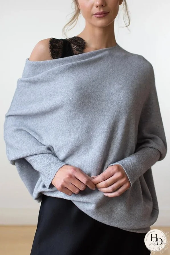 Solid Color Round Neck Long Sleeve Loose Knitted Sweater