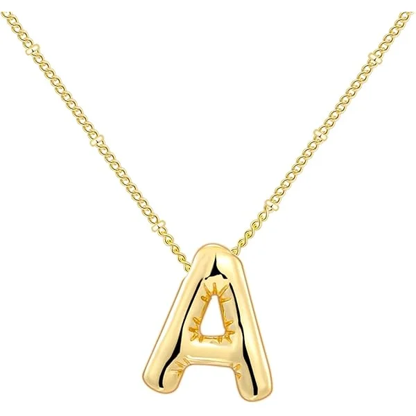 Gold Bubble Initial Pendant Necklace