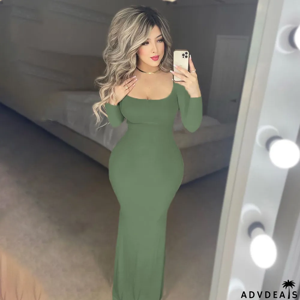 Casual Long-sleeved High-waisted Slim Dress