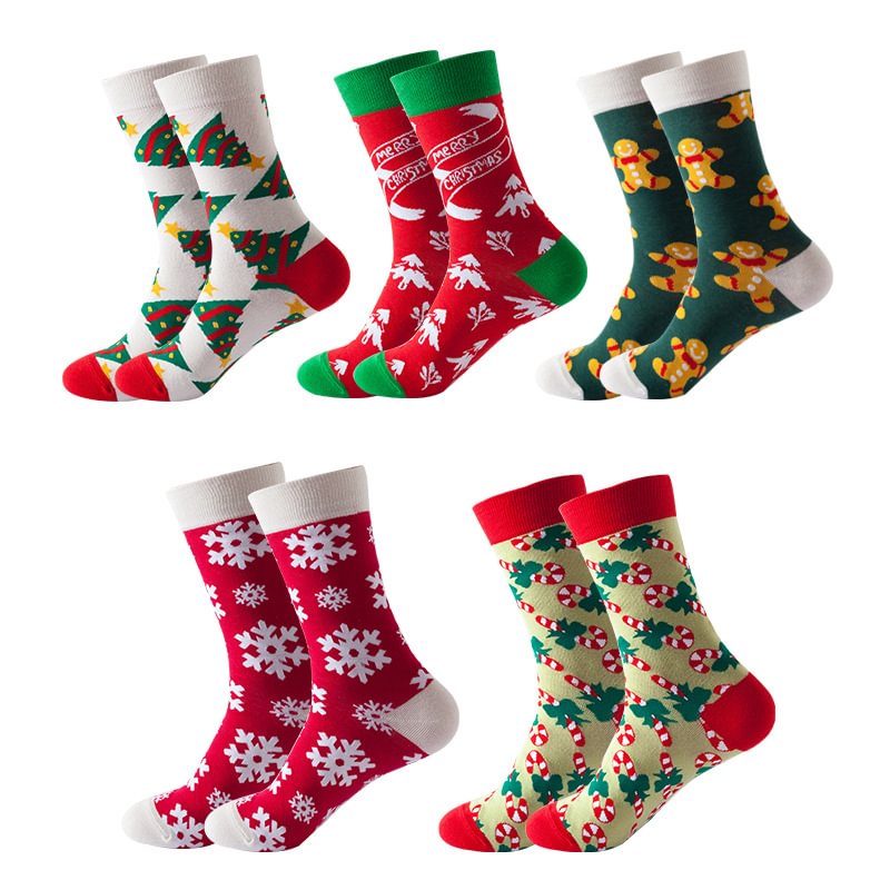 Christmas Style Print Color Block Breathable Trendy Socks