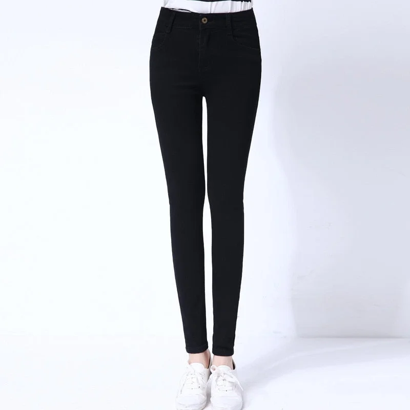Jeans Women 2020 Spring Elastic Female Casual Cotton Pencil Trousers White Blue Black Slim Skinny Pants Strethcy Woman Jeans