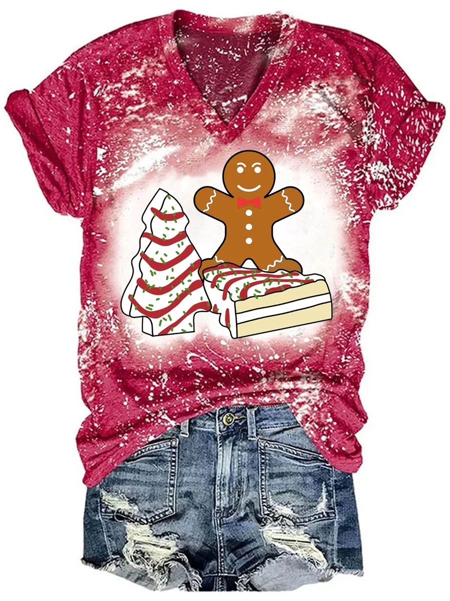 Christmas Cake Tie Dye V-neck T-shirt