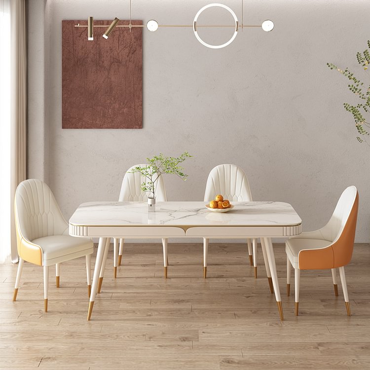 Homemys Modern Dining Table With 4 Storage Drawer