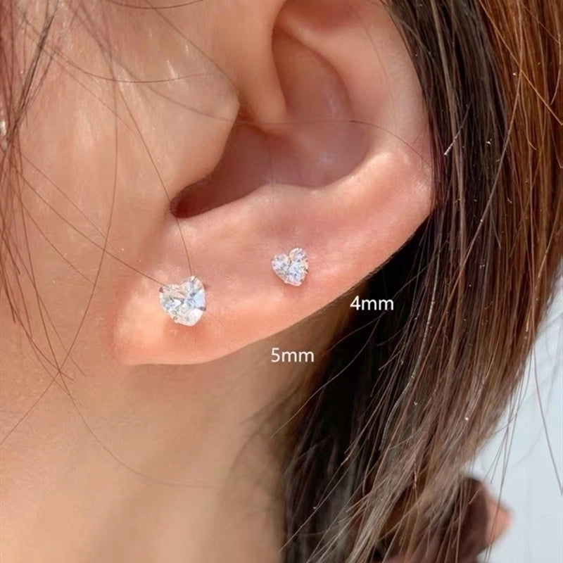 1 Pair 925 Sterling Silver Zircon Heart Shape Ear Studs
