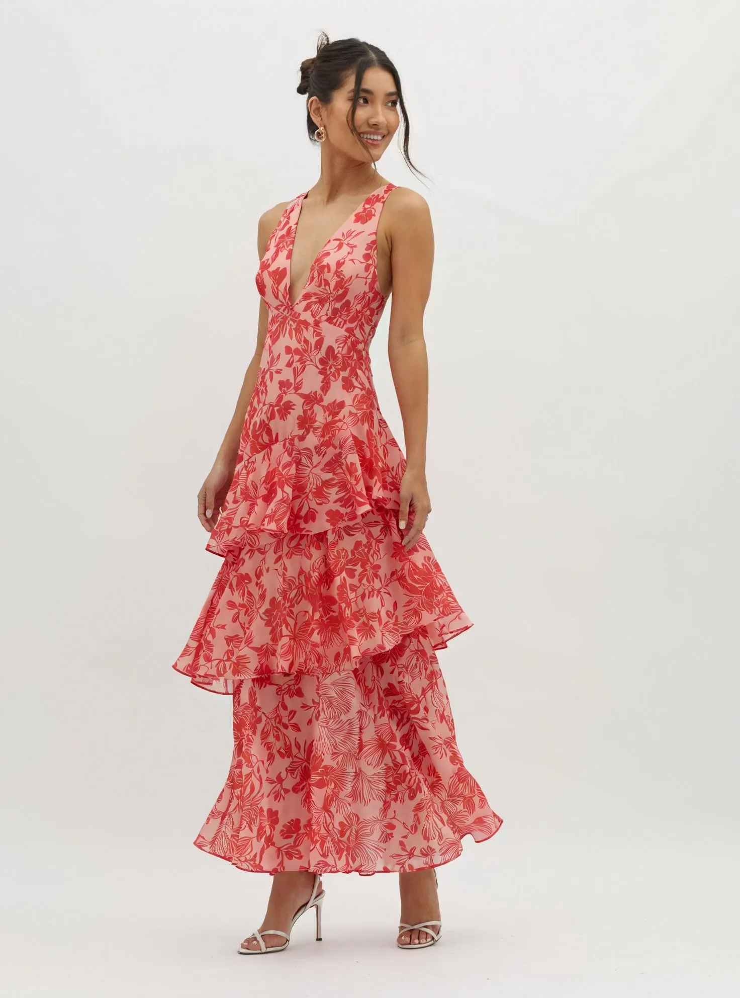 Kleidhaus Damen Maxikleid – Blumenprint, V-Ausschnitt, Stufenrock, XS-XL-83283-d7f6005b-0a98-473c-82f2-09286dbd057d