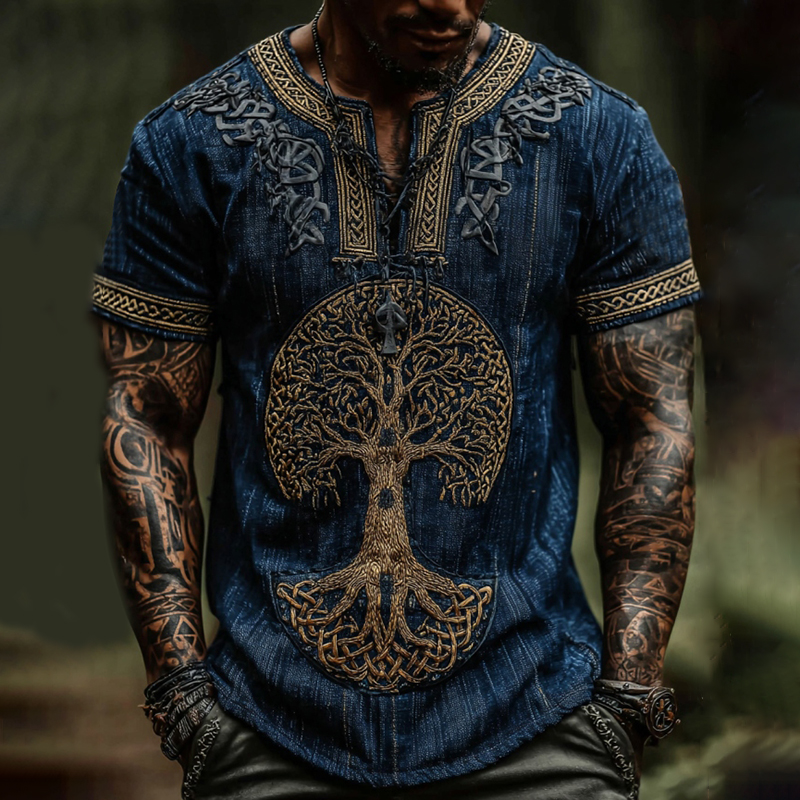 Comstylish Men's Celtic Tree Of Life Art Linen Shirt